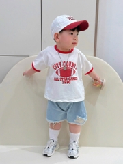 SÉT ÁO COTTON CITY COUNTY ĐỎ PHỐI QUẦN JEAN RÁCH BÉ TRAI