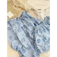 SET BỘ BÈO XANH DƯƠNG HOẠ TIẾT HOA NỮ