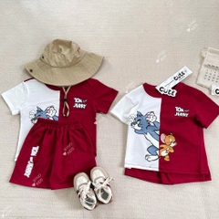 SÉT BỘ COTTON TOM & JERRY TONE TRẮNG ĐỎ CHO BÉ TRAI