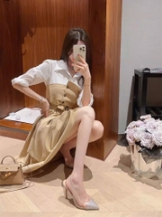 VÁY KAKI PHỐI ĐAI EO SẴN( XẢ 120k)