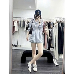 ÁO SƠ MI KẺ TO XANH BIỂN NỮ