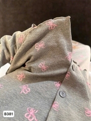 SET BỘ PIJAMA XÁM VIỀN BÈO NƠ NỮ