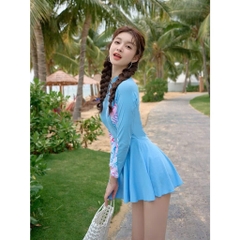 ĐỒ BƠI - BỘ BƠI LIỀN VÁY XANH DƯƠNG CHO MẸ VÀ BÉ GÁI