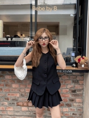 SET NỮ ÁO VEST SÁT NÁCH MIX CHÂN VÁY XẾP LY 4M NEW (xả 133k)