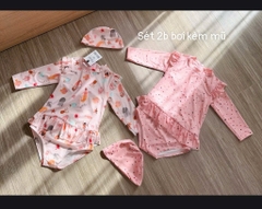 ĐỒ BƠI - SET 2 BỘ BƠI TONE HỒNG CHẤM BI ĐỘNG VẬT BIỂN BÉ GÁI SẴN (XẢ 69k)