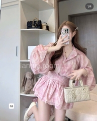 SET TƠ LOANG HỒNG KÈM CHÂN VÁY NỮ SẴN