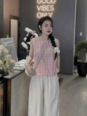 SET ÁO KẺ HỒNG SN QUẦN SUÔNG NỮ