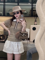 ÁO LEN LƯỚI NHŨ CỔ POLO NỮ