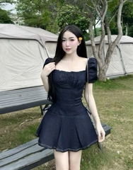 VÁY JEAN DENIM DÁNG XOÈ ĐÍNH 2 NƠ