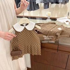SET CARDIGAN DÀI TAY KÈM VÁY NÂU TÂY BÉ GÁI
