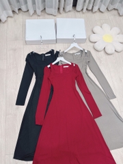 VÁY LEN MIDI CỔ VUÔNG ĐAN(xả 128k)