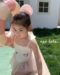 ĐỒ BƠI - BIKINI 2 DÂY KITTY TRẮNG VOAN BỒNG XOÈ CHO BÉ GÁI