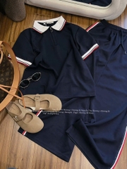 SET THAN POLO PHỐI QUẦN DÀI KẺ ĐỎ NỮ SẴN