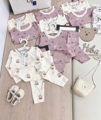 SET 2 BỘ DÀI COTTON GẤU NƠ MÀU HỒNG TÍM - BE BÉ GÁI