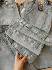 QUẦN JEANS NỮ RÁCH GẤU PHỐI ĐỈA ỐNG SUÔNG SẴN
