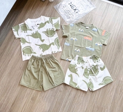 SÉT 2 BỘ COTTON CỘC KHỦNG LONG - GẤU TONE XANH BÉ TRAI( 70k)