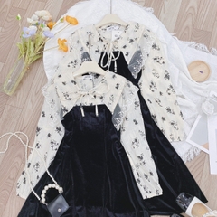 VÁY NHUNG DÁNG DÀI HOA TƠ CỔ REN (Xả 89K)