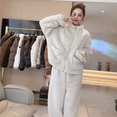BỘ DÀI LÔNG ÁO KÉO KHOÁ TÚI TRƯỚC NỮ THU ĐÔNG