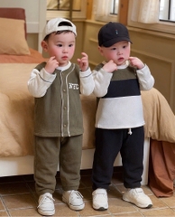 SET 2 BỘ DÀI TỔ ONG TONE XANH ĐEN BÉ TRAI SẴN