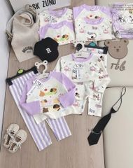 BỘ DÀI CHÓ CON NHỎ TONE TÍM BE QUẦN KẺ BÉ GÁI