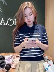 ÁO LEN KẺ THÊU GẤU CỘC TAY NỮ SẴN (SALE 95k)