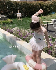 ĐỒ BƠI - BIKINI 2 DÂY KITTY TRẮNG VOAN BỒNG XOÈ CHO BÉ GÁI