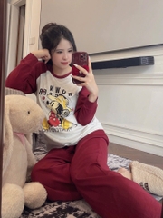 SET BỘ DÀI MẶC NHÀ MICKY PHỐI ĐỎ NỮ THU ĐÔNG SẴN