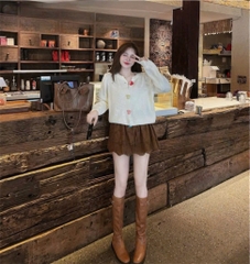 ÁO LEN 2 MÀU VÀNG TRẮNG CÚC TIM DÀI TAY NỮ