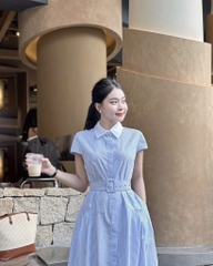 VÁY KẺ PHỐI CỔ ĐAI EO NỮ