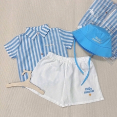 SET ÁO SƠ MI KẺ XANH QUẦN ĐÙI HELLO SUMMER BÉ TRAI