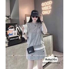 SET BỘ THUN LẠNH XÁM THÊU NGỰA KÈM CV NỮ SẴN (SALE 105k)