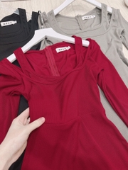 VÁY LEN MIDI CỔ VUÔNG ĐAN(xả 128k)