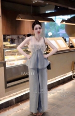 SET ÁO 2 DÂY ĐÍNH HOA KÈM QUẦN SUÔNG XANH NỮ