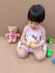 SET 3 BỘ ÁO 2 DÂY HELLO KITTY TÍM KẺ HỒNG BE BÉ GÁI SẴN(XẢ 85k)