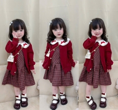 SET VÁY CARDIGAN ĐỎ TIỂU THƯ DÀI BÉ GÁI
