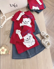 SET ÁO PHÔNG ĐỎ MÈO QUẦN BÒ BÉ GÁI (xả 65k)