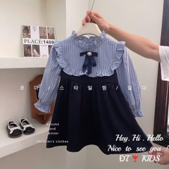 VÁY TIỂU THƯ MIX NƠ CỔ TONE XANH BÉ GÁI
