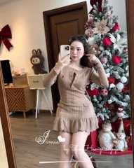 VÁY LEN NỮ DÀI TAY THÊU NGỰA 2M TRẮNG NÂU THU ĐÔNG SẴN - (SALE 119K)