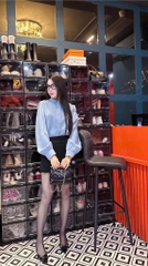 ÁO SƠ MI GU XANH DƯƠNG CỔ REN NỮ