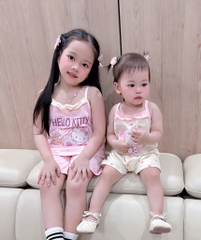 SET 2 BỘ COTTON 2 DÂY CỔ BÈO KITTY TONE BE HỒNG BÉ GÁI(XẢ 79k)