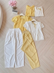 SET BỘ ÁO TƠ LI PHỐI CỔ REN HAI LỚP MIX QUẦN  BAGGY LI NỮ