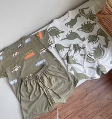 SÉT 2 BỘ COTTON CỘC KHỦNG LONG - GẤU TONE XANH BÉ TRAI( 70k)
