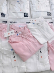 ÁO SƠ MI GU TÚI TRƯỚC HỒNG TRẮNG NỮ SẴN (SALE 80k)