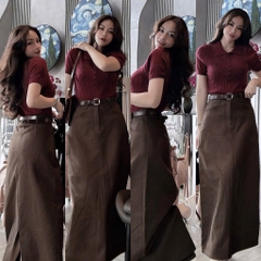 ÁO LEN POLO CỘC THÊU NGỰA 2 MÀU XÁM ĐỎ NỮ THU ĐÔNG