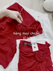 SET CHÂN VÁY LI ÁO NƠ VAI ĐÍNH HOA NỮ SẴN