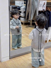 SET DÀI ÁO KẺ MIX GHILE XÁM QUẦN BÒ BÉ TRAI