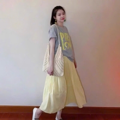 SET ÁO COTTON XÁM PARIS LOVE CHÂN VÁY VÀNG NỮ