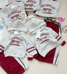 SET BỘ DÀI NỈ LOS ANGELES ÁO XÁM QUẦN ĐỎ BÉ TRAI