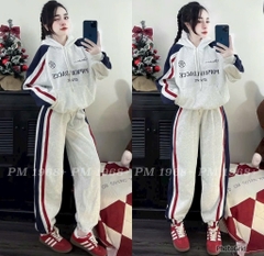BỘ NỈ XÁM PHỐI MÀU CÓ MŨ NỮ THU ĐÔNG SẴN