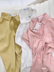 ÁO SƠ MI GU TÚI TRƯỚC HỒNG TRẮNG NỮ SẴN (SALE 80k)